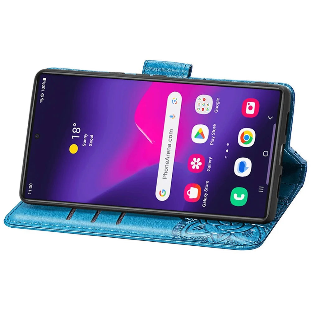 For Samsung Galaxy S25 Ultra Case with Strap Butterfly Pattern PU Leather Wallet Phone Cover - Blue - 4