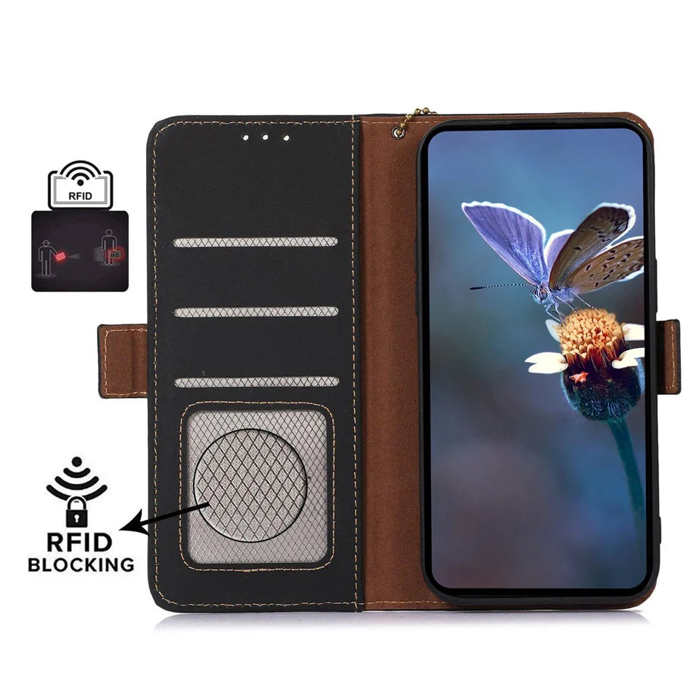 For Samsung Galaxy A36 5G Wallet Case Anti-Drop Genuine Cow Leather Phone Cover RFID Blocking - Black - 4