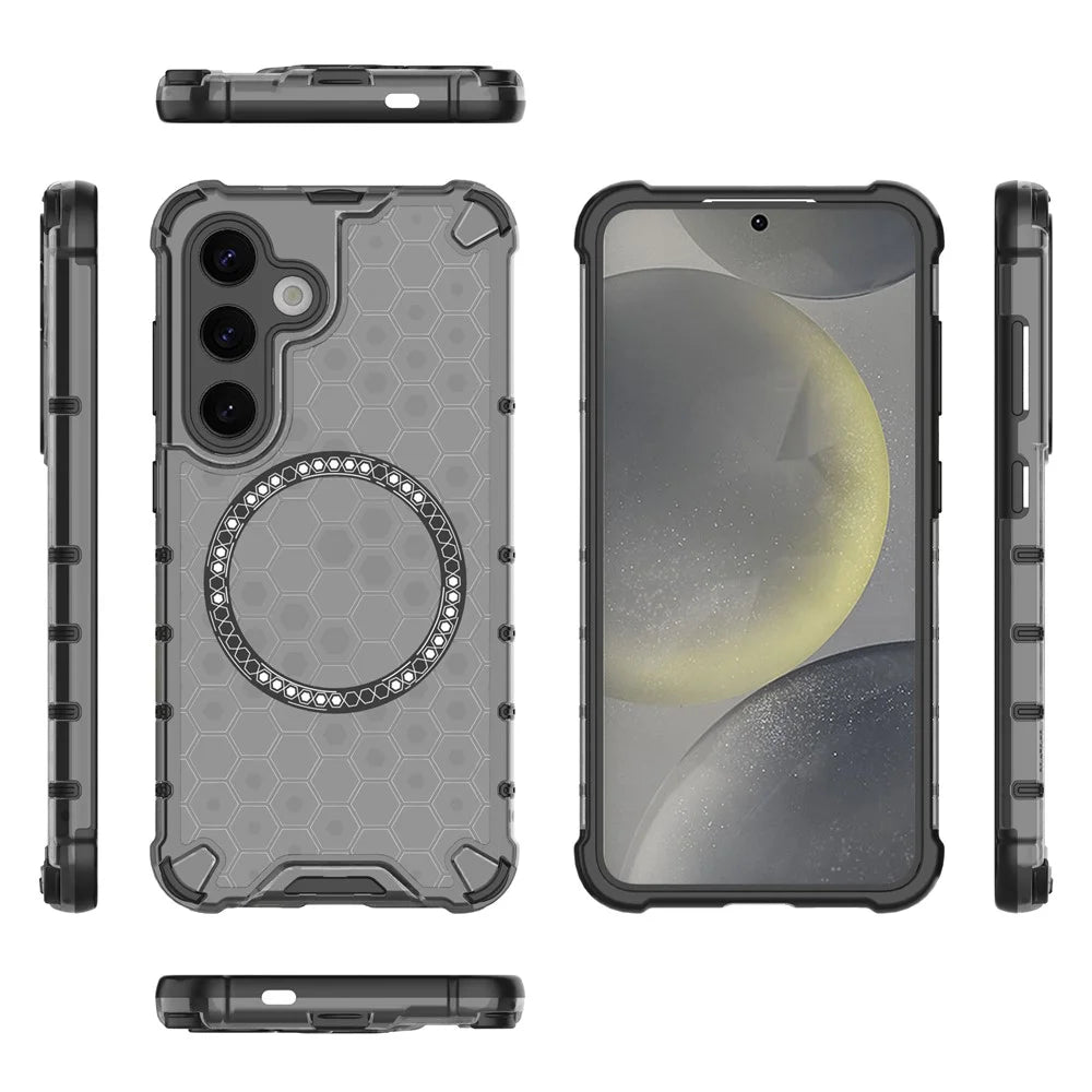 For Samsung Galaxy S25+ Magnetic Case Honeycomb Design TPU+PC Phone Cover - Grey - 4