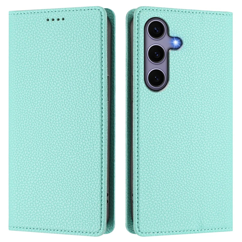 For Samsung Galaxy S25 / S24 Wallet Case RFID Blocking Litchi Texture Leather Mobile Cover - Mint Green - 1