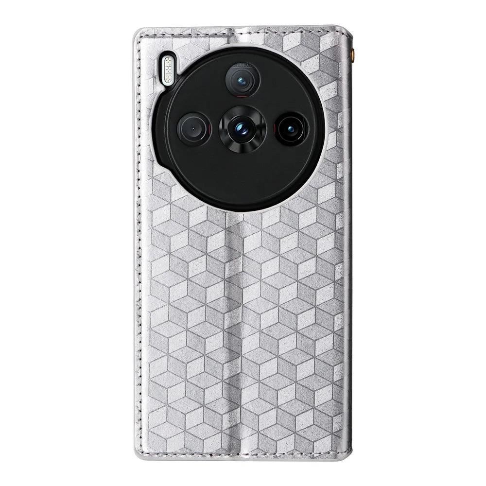 For ZTE nubia Z60S Pro 5G Wallet Case Rhombus Imprinted Leather Phone Cover - Silver - 7