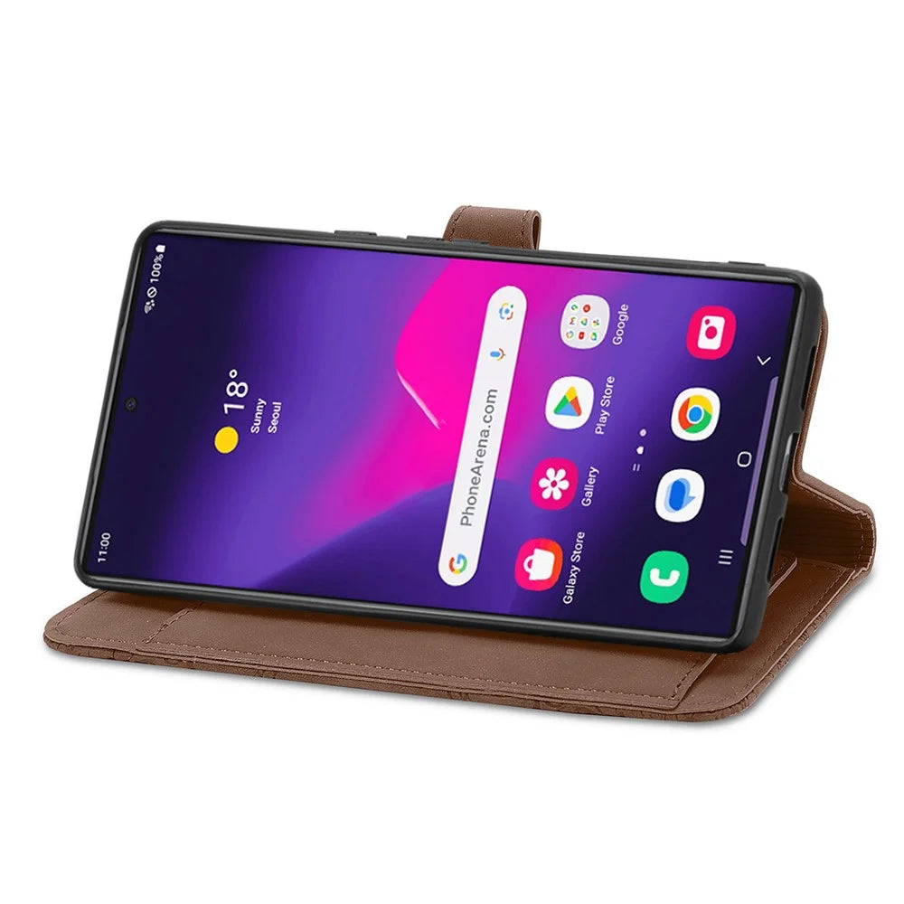 For Samsung Galaxy S25 Ultra Zipper Wallet Case with Strap Flower Imprint PU Leather Phone Cover - Brown - 5