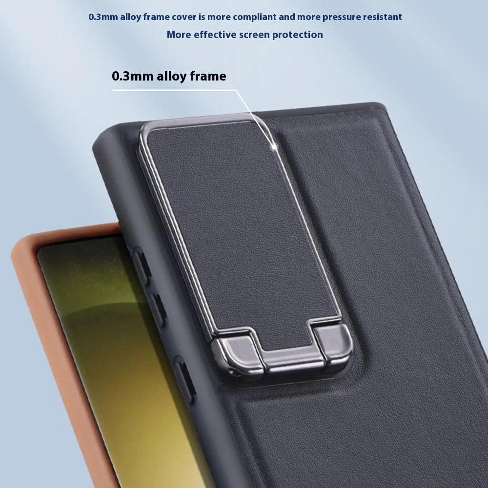 GKK For Samsung Galaxy S25 Ultra Case Lens Cover Kickstand TPU+PU Phone Back Cover - Black - 6
