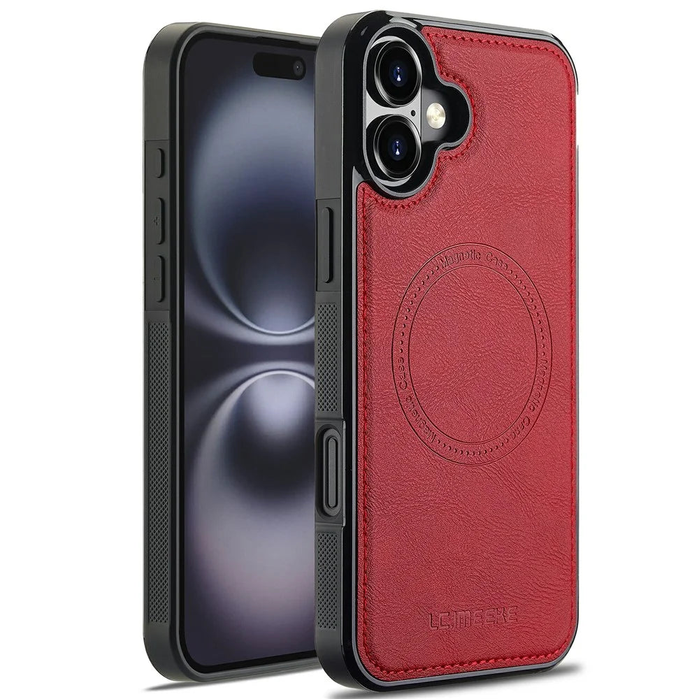 LC.IMEEKE For iPhone 16 Magnetic Case Compatible with MagSafe Leather+TPU Back Cover - Red - 1