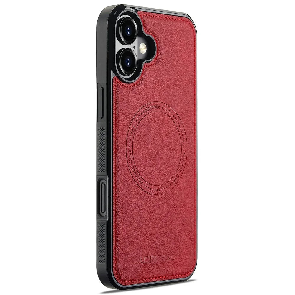 LC.IMEEKE For iPhone 16 Magnetic Case Compatible with MagSafe Leather+TPU Back Cover - Red - 2