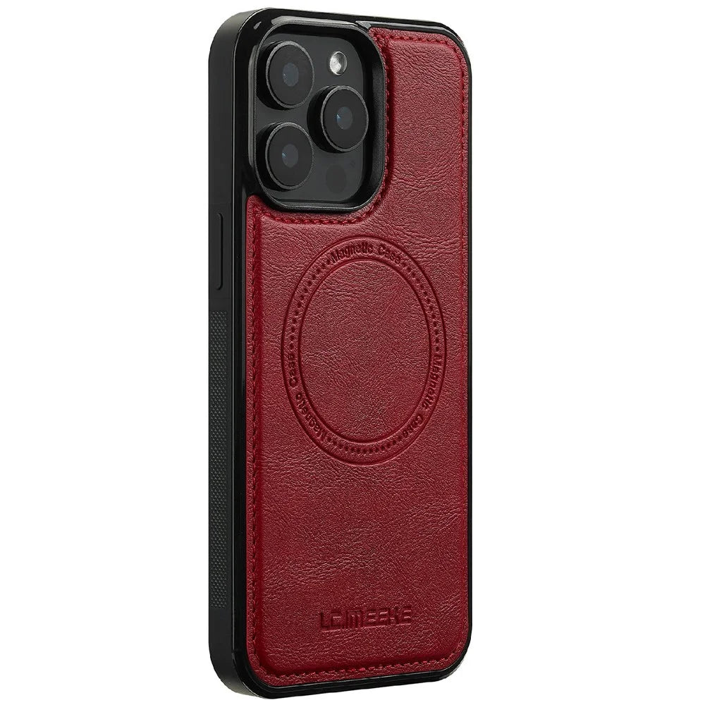 LC.IMEEKE For iPhone 15 Pro Magnetic Case Compatible with MagSafe Leather+TPU Back Cover - Red - 2
