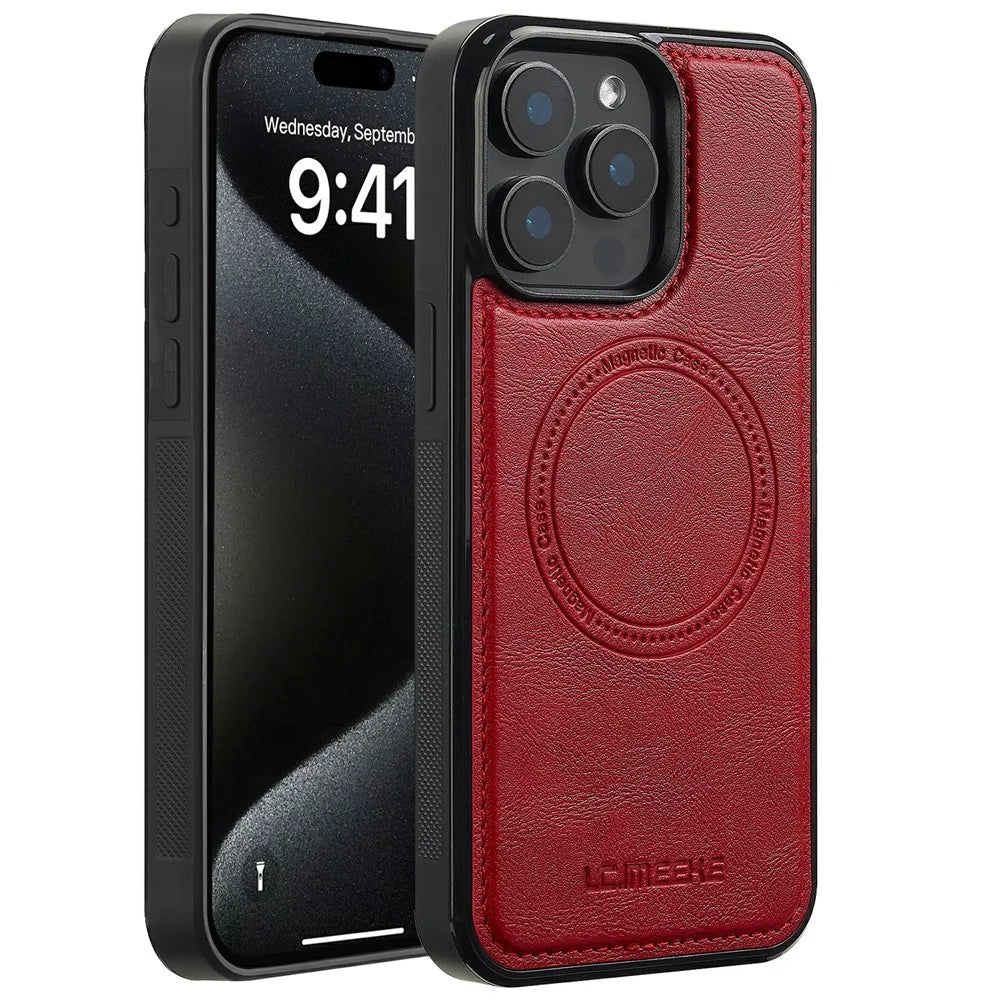 LC.IMEEKE For iPhone 14 Pro Max Magnetic Case Compatible with MagSafe Leather+TPU Back Cover - Red - 1
