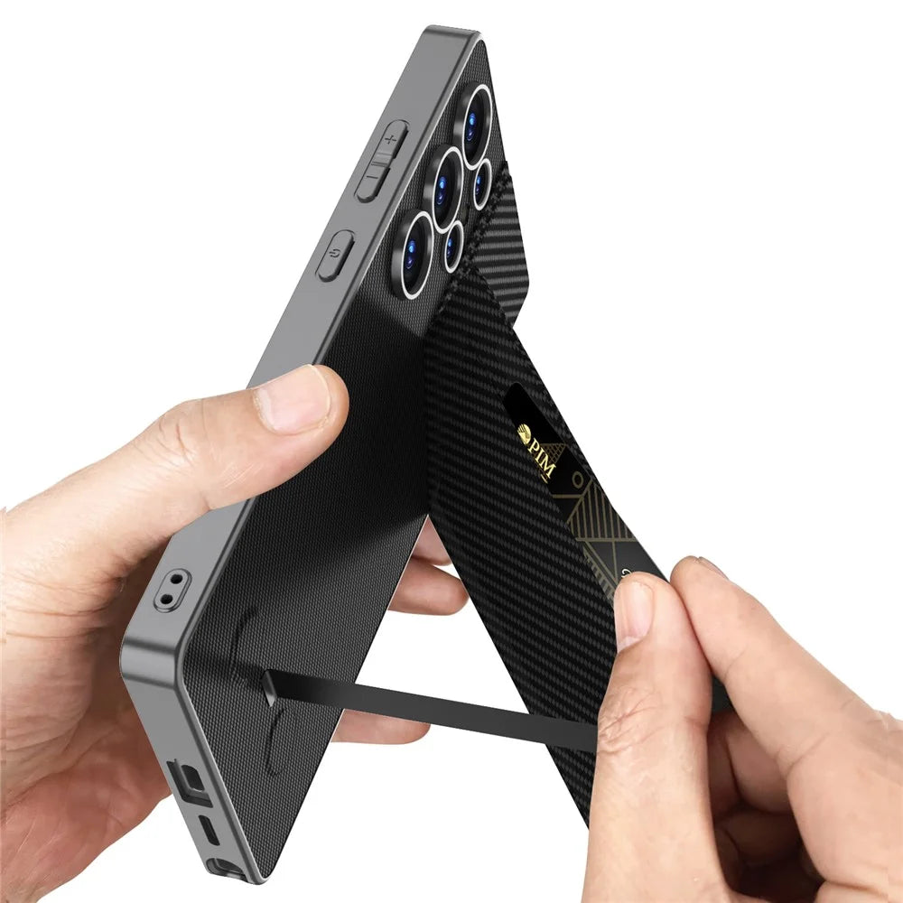 GKK For Samsung Galaxy S25 Ultra Case with Card Holder Kickstand PC+PU Phone Back Cover - Black - 2