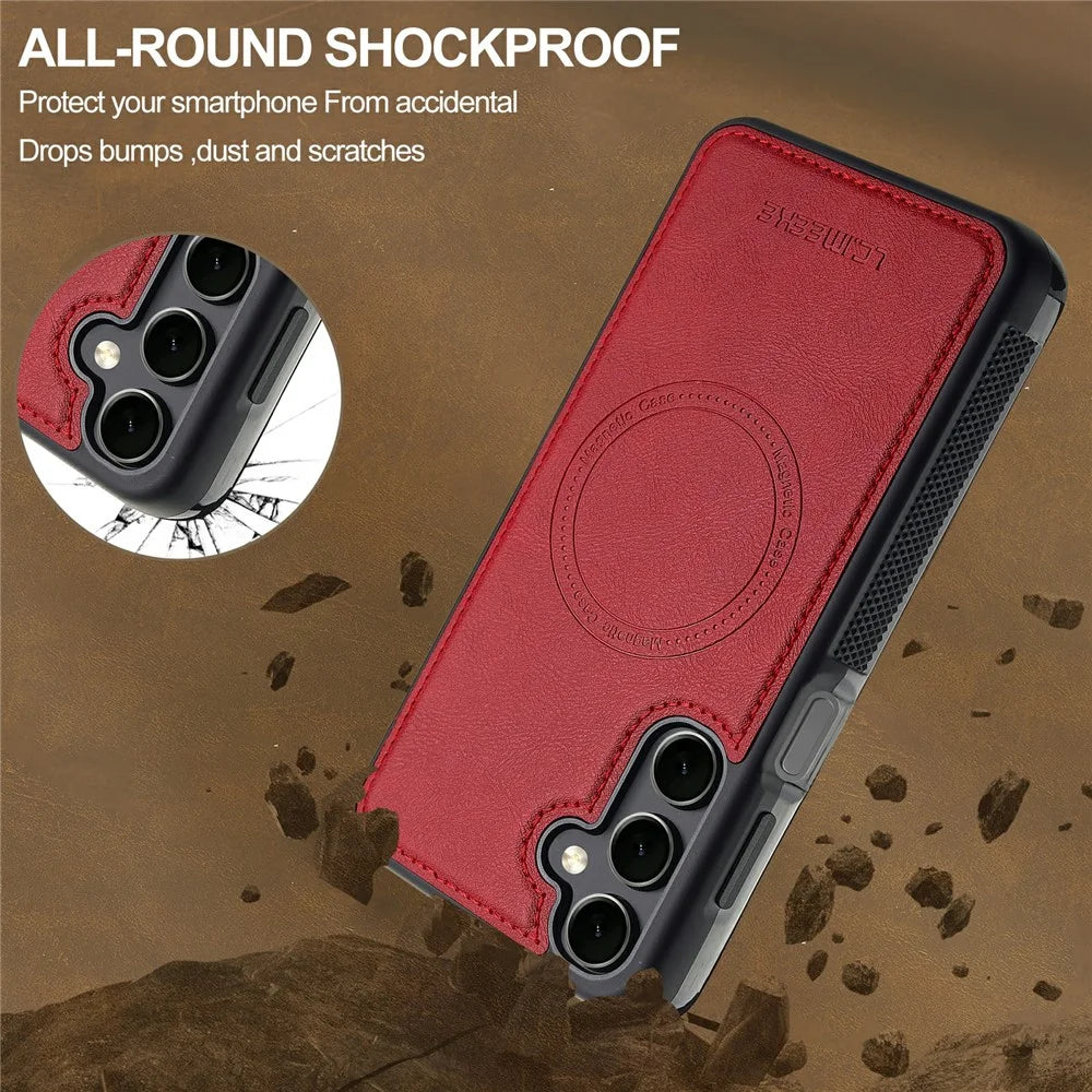 LC.IMEEKE For Samsung Galaxy A55 5G Magnetic Case Leather+TPU Back Cover - Red - 6