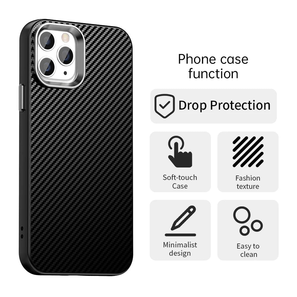 For iPhone 11 Pro Max Case Cell Phone Hybrid Back Cover Carbon Fiber Texture - Black - 2