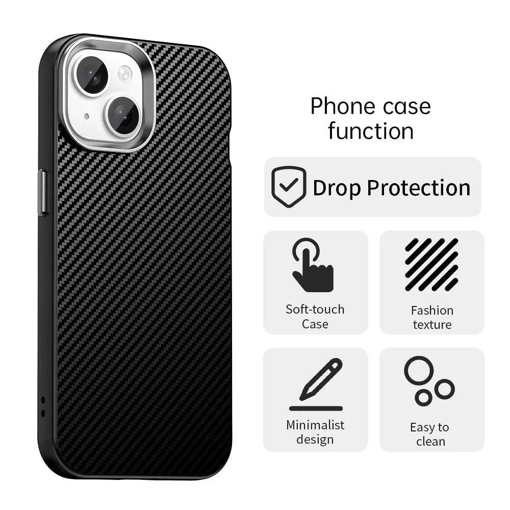 For iPhone 15 Case Cell Phone Hybrid Back Cover Carbon Fiber Texture - Black - 2