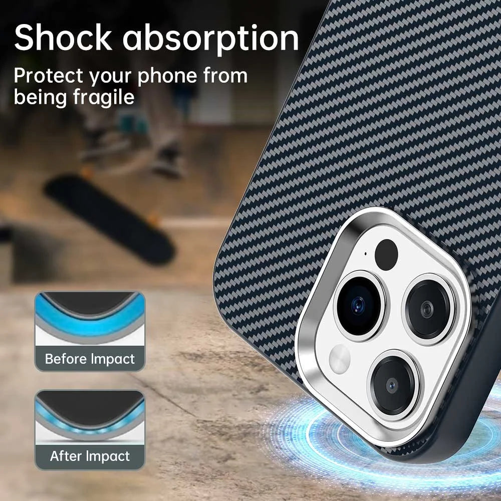 For iPhone 13 Pro Case Cell Phone Hybrid Back Cover Carbon Fiber Texture - Blue - 3
