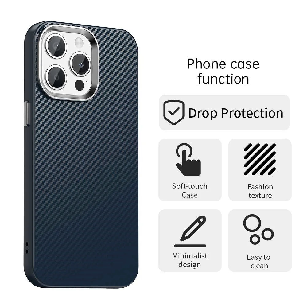 For iPhone 14 Pro Case Cell Phone Hybrid Back Cover Carbon Fiber Texture - Blue - 2