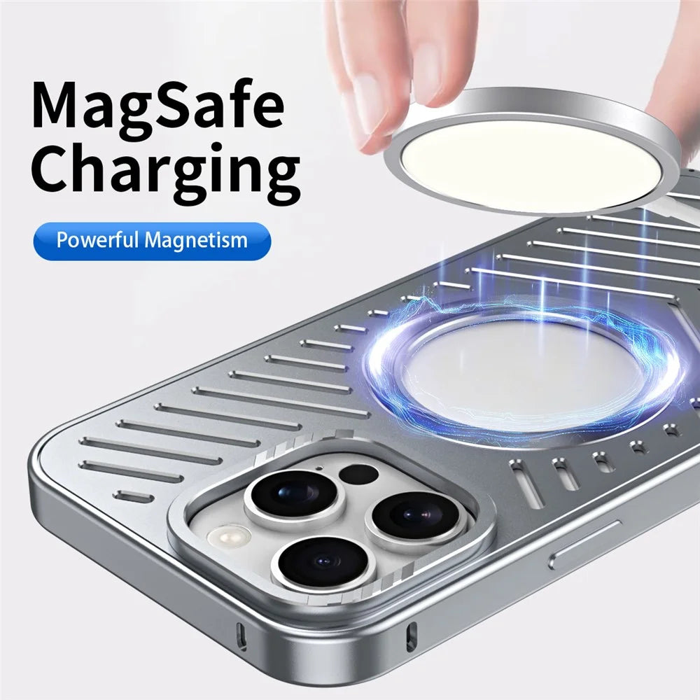 For iPhone 16 Pro Case Heat Dissipation Hollow Aluminium Alloy Phone Cover - Titanium - 3