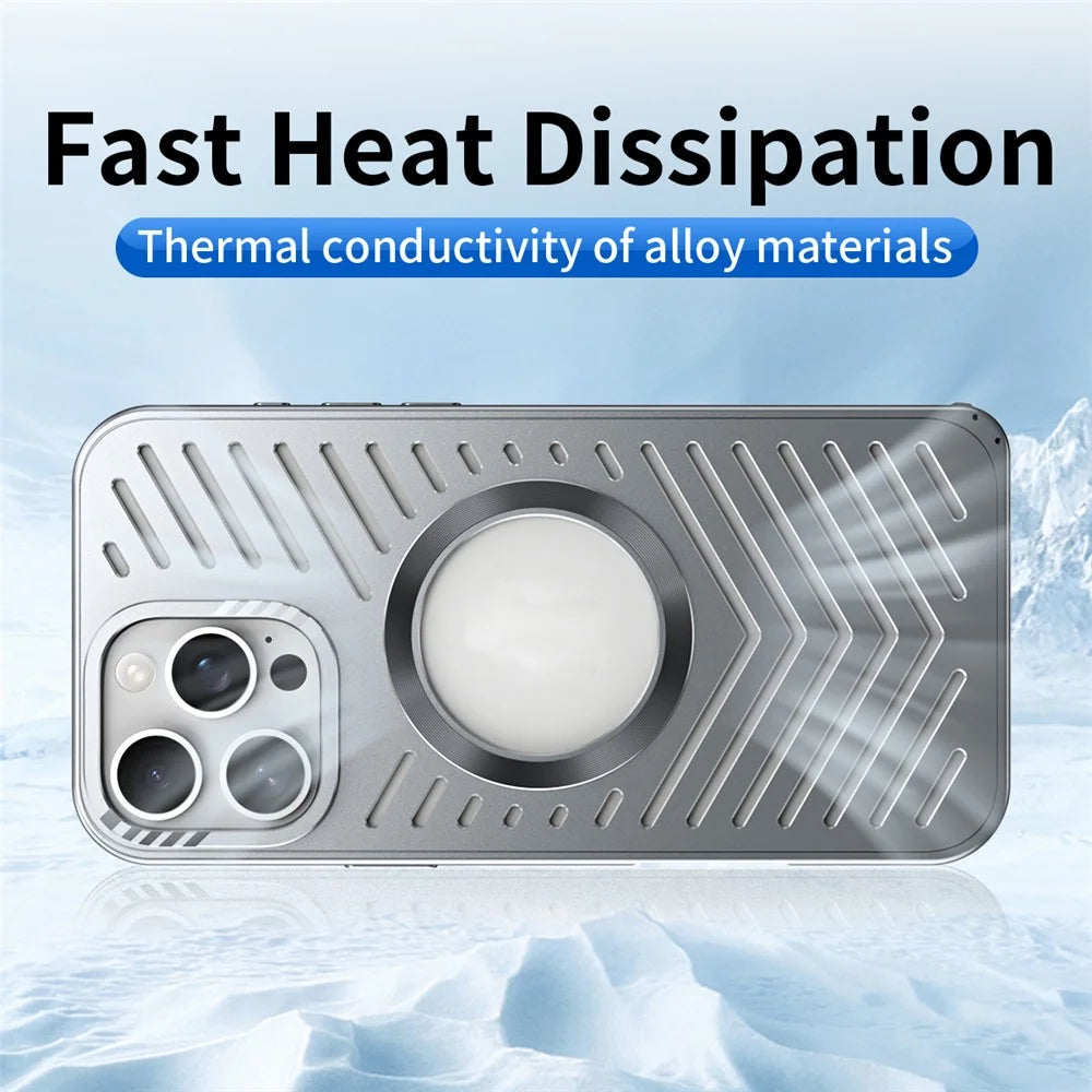 For iPhone 16 Pro Case Heat Dissipation Hollow Aluminium Alloy Phone Cover - Titanium - 6