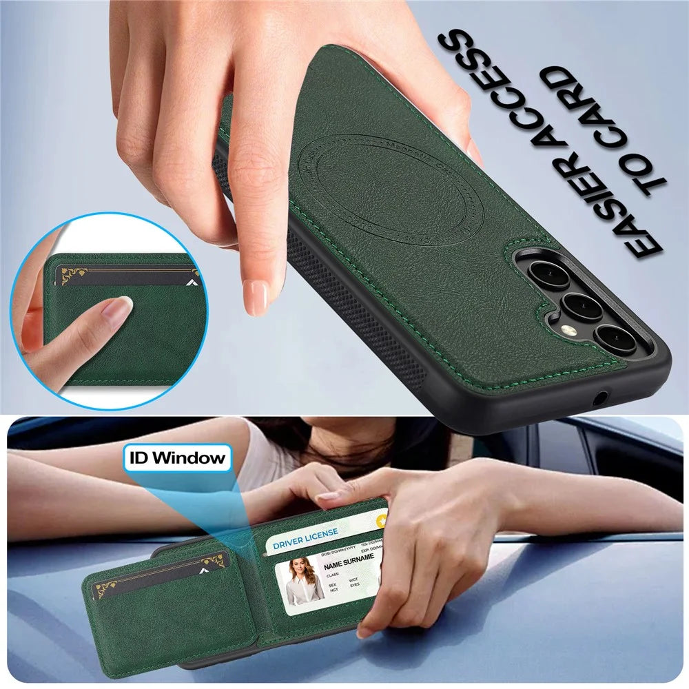 LC.IMEEKE L3 For Samsung Galaxy S23 FE Magnetic Case Detachable Card Holder Leather+TPU Mobile Cover - Green - 6