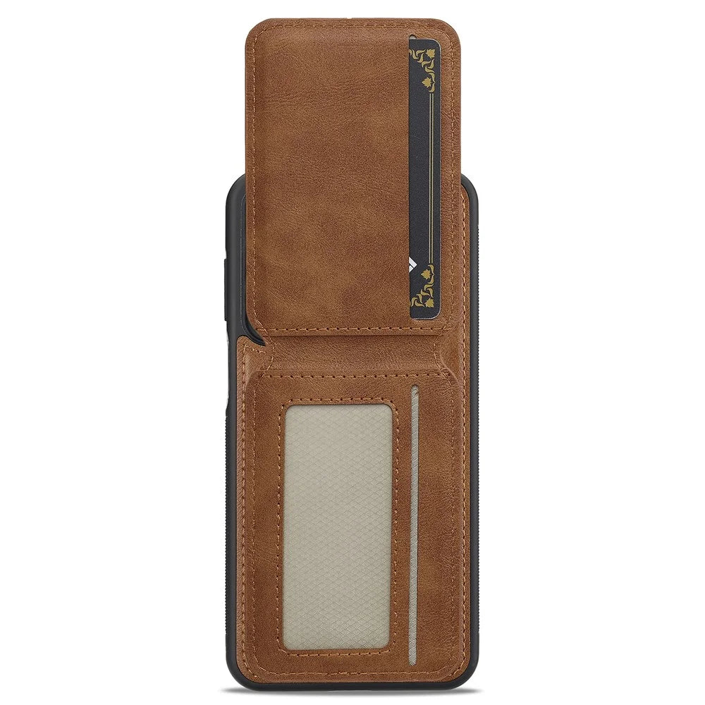 LC.IMEEKE L3 For Samsung Galaxy S24 FE Magnetic Case Detachable Card Holder Leather+TPU Mobile Cover - Brown - 4