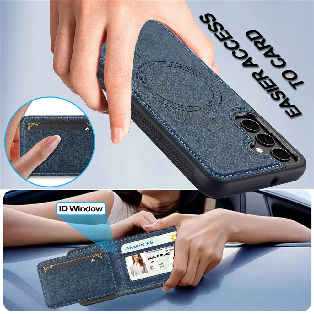 LC.IMEEKE L3 For Samsung Galaxy A55 5G Magnetic Case Detachable Card Holder Leather+TPU Mobile Cover - Blue - 6