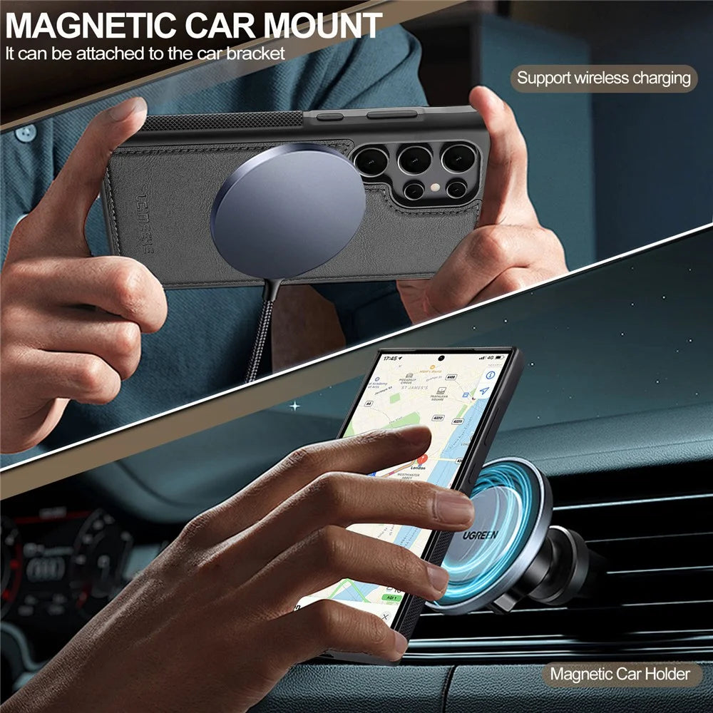 LC.IMEEKE L5 For Samsung Galaxy S22 Ultra 5G Magnetic Phone Case Leather Back Cover with Detachable Card Holder - Black - 6