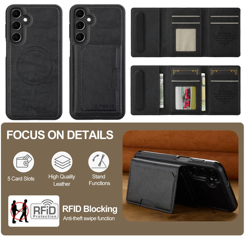 LC.IMEEKE L5 For Samsung Galaxy A16 4G / 5G Magnetic Phone Case Leather Back Cover with Detachable Card Holder - Black - 3