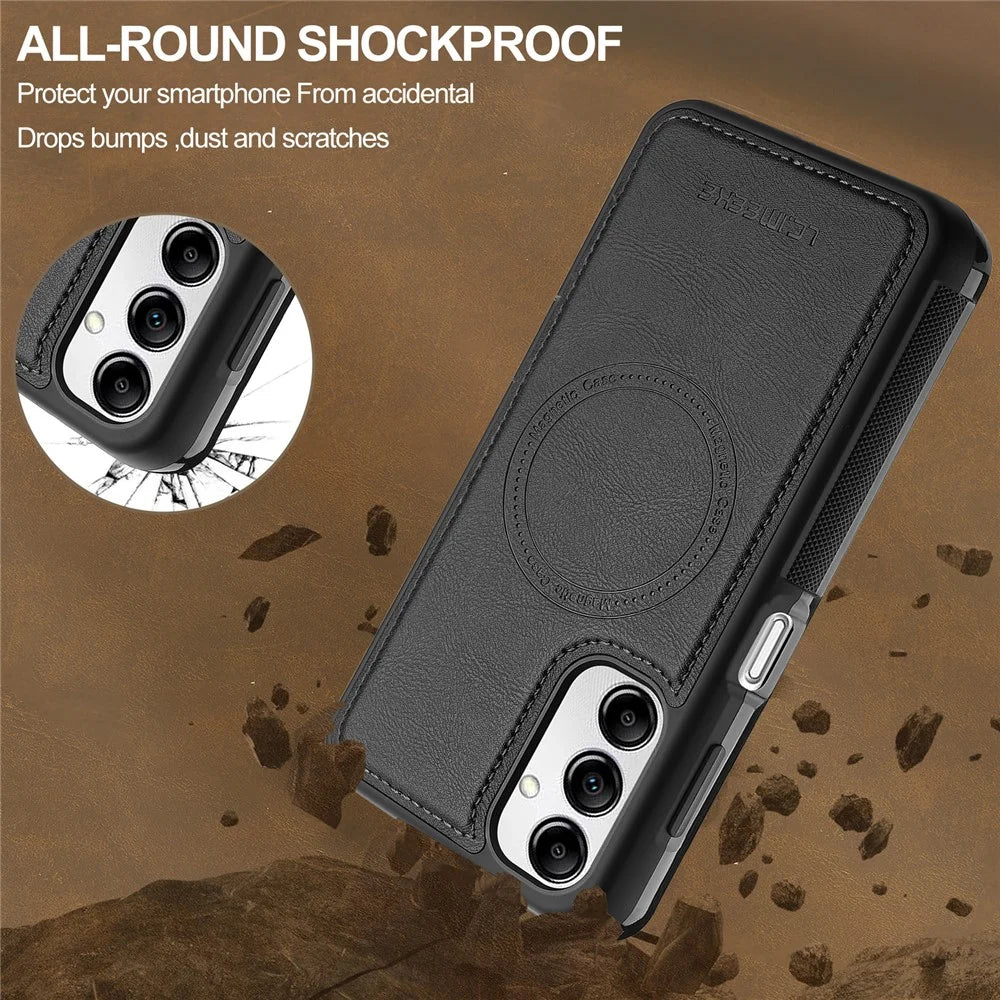 LC.IMEEKE L5 For Samsung Galaxy A34 5G Magnetic Phone Case Leather Back Cover with Detachable Card Holder - Black - 4