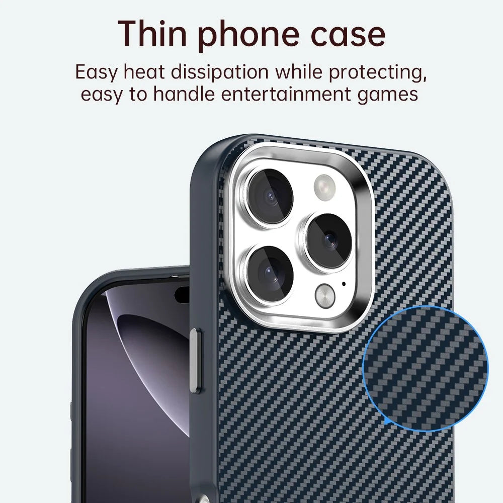 For iPhone 16 Pro Case Cell Phone Hybrid Back Cover Carbon Fiber Texture - Blue - 5