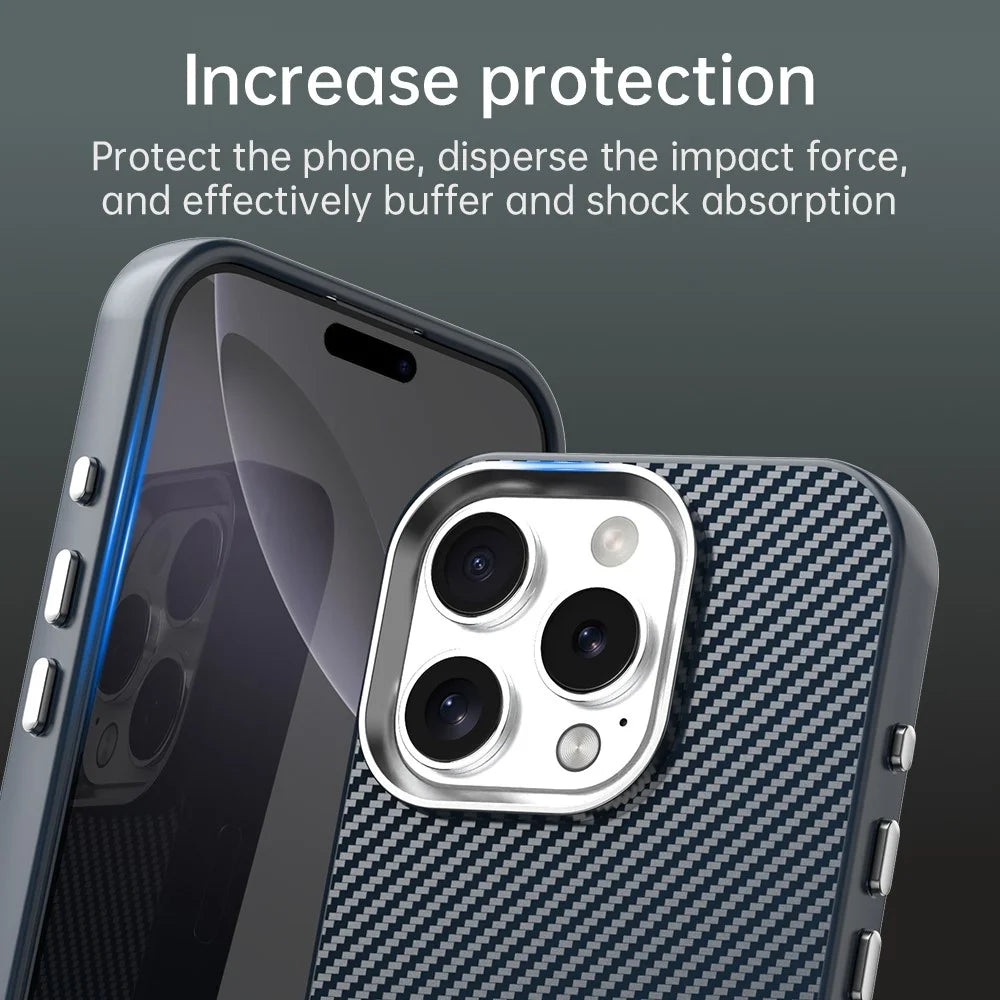 For iPhone 16 Pro Case Cell Phone Hybrid Back Cover Carbon Fiber Texture - Blue - 7