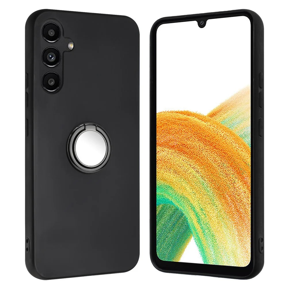 For Samsung Galaxy A26 5G Matte Case Ring Kickstand Soft TPU Phone Cover - Black - 2