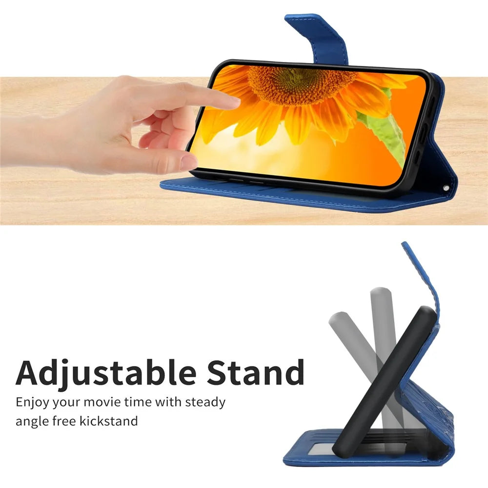 For Samsung Galaxy A56 5G / M56 5G Case Sunflower Imprint Leather Wallet Phone Cover with Wrist Strap - Sapphire - 6