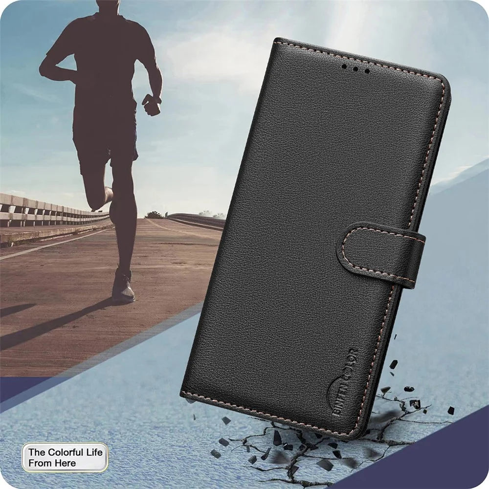 BINFEN COLOR BF32 For Samsung Galaxy A18 5G / A18 4G / A17 5G / A17 4G / A26 5G Leather Case Wallet RFID Blocking Phone Cover - Black - 6