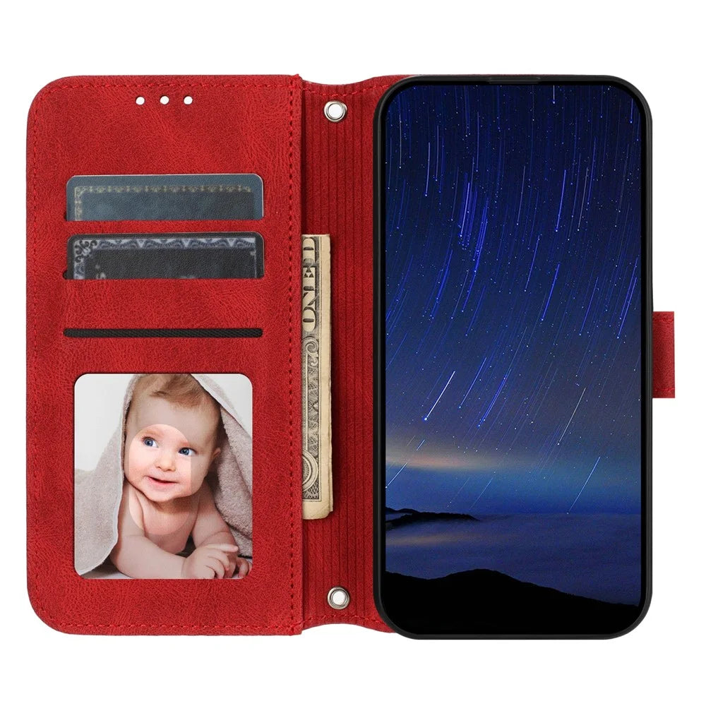 For Samsung Galaxy A36 5G Case Wallet Skin-Touch Leather Imprinted Phone Cover - Red - 2