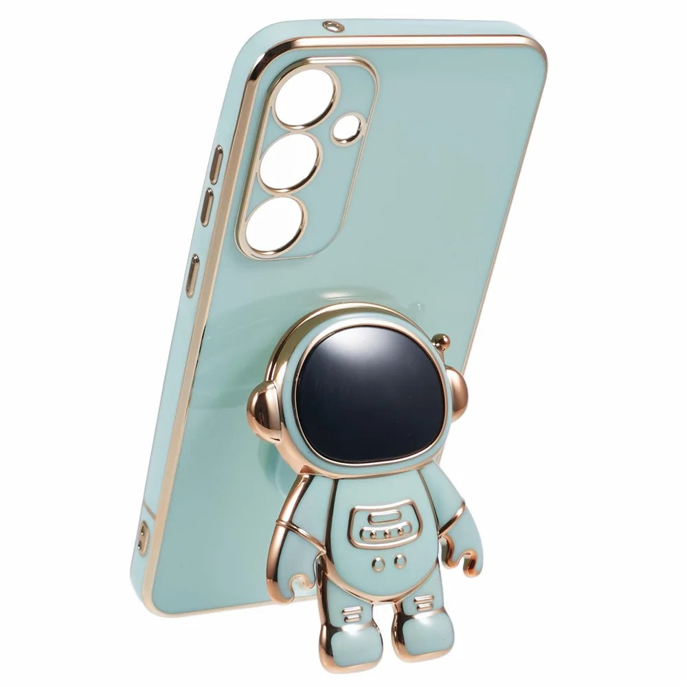 For Samsung Galaxy S24+ Case Electroplating Soft TPU Phone Cover with Astronaut Hidden Kickstand - Green - 3