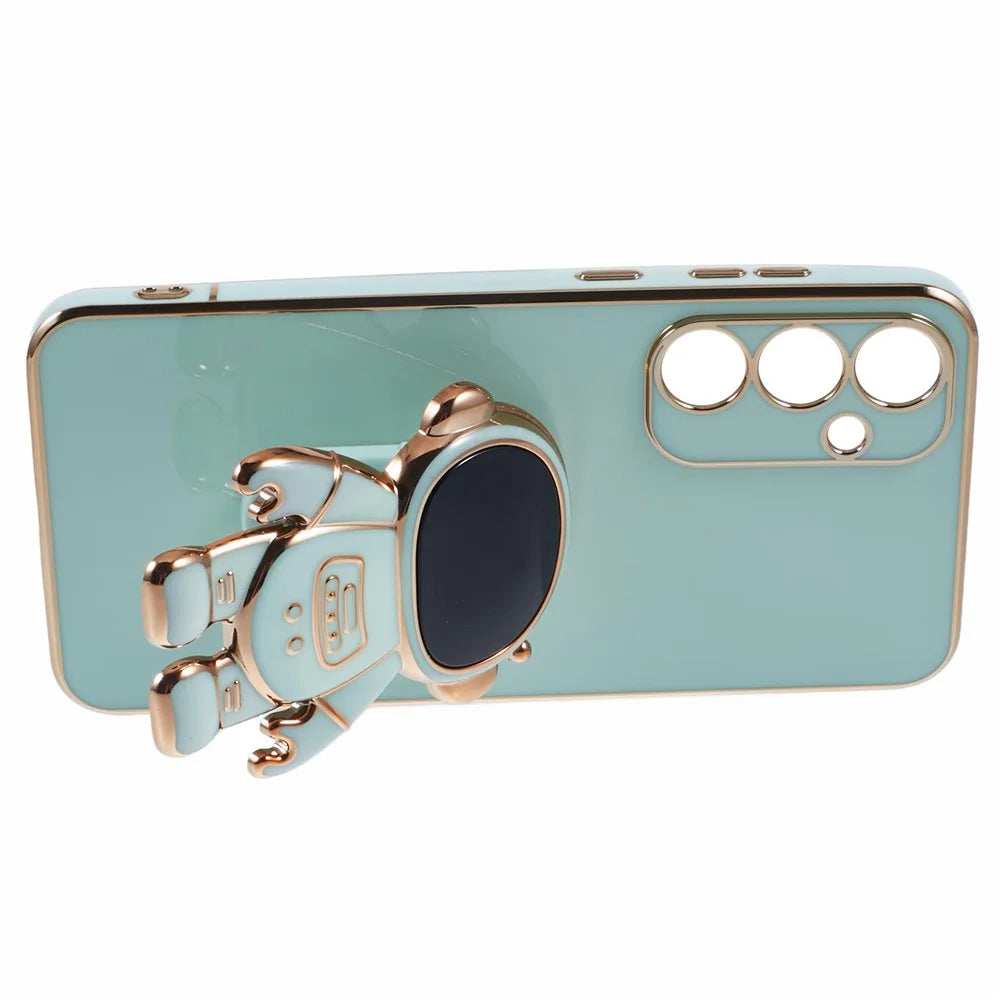 For Samsung Galaxy S24+ Case Electroplating Soft TPU Phone Cover with Astronaut Hidden Kickstand - Green - 4