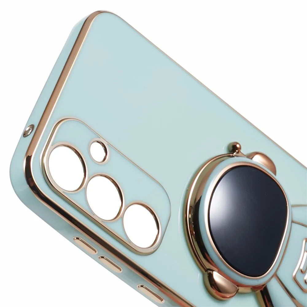 For Samsung Galaxy S24+ Case Electroplating Soft TPU Phone Cover with Astronaut Hidden Kickstand - Green - 7