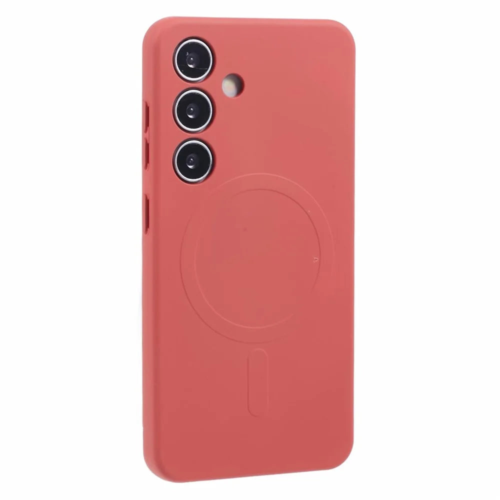 For Samsung Galaxy S25 Magnetic Case Shockproof TPU Phone Cover - Camellia Red - 1