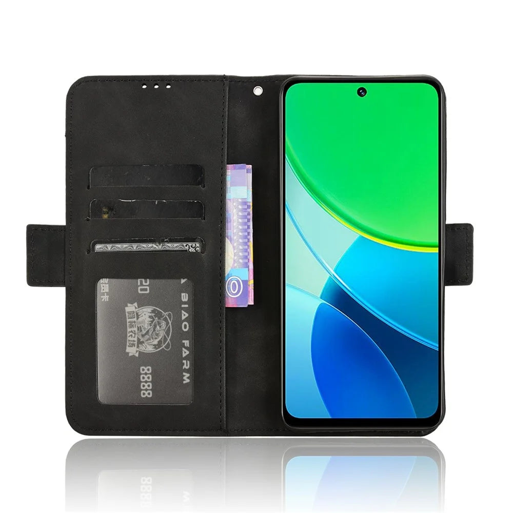 For vivo Y19s 4G / Y29 5G Leather Case Phone Wallet Cover with Multiple Card Slots - Black - 4