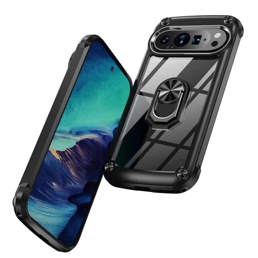 For Google Pixel 9 Pro  /  Pixel 9 Case Alloy Lens Frame PC + TPU Kickstand Phone Back Cover - Black - 2