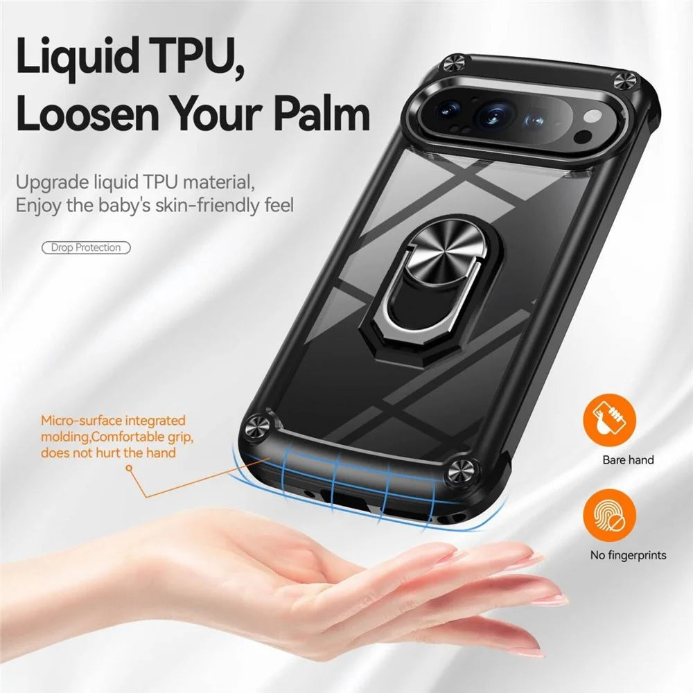 For Google Pixel 9 Pro XL Case Alloy Lens Frame PC + TPU Kickstand Phone Back Cover - Black - 4