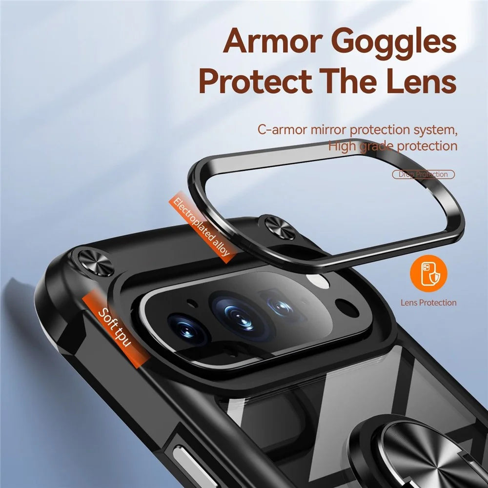 For Google Pixel 9 Pro XL Case Alloy Lens Frame PC + TPU Kickstand Phone Back Cover - Black - 5