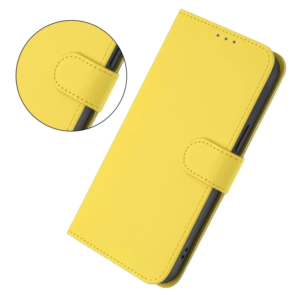 For iPhone 16 Pro Max Case Solid Color Wallet Leather Phone Cover with Strap - Lemon - 6