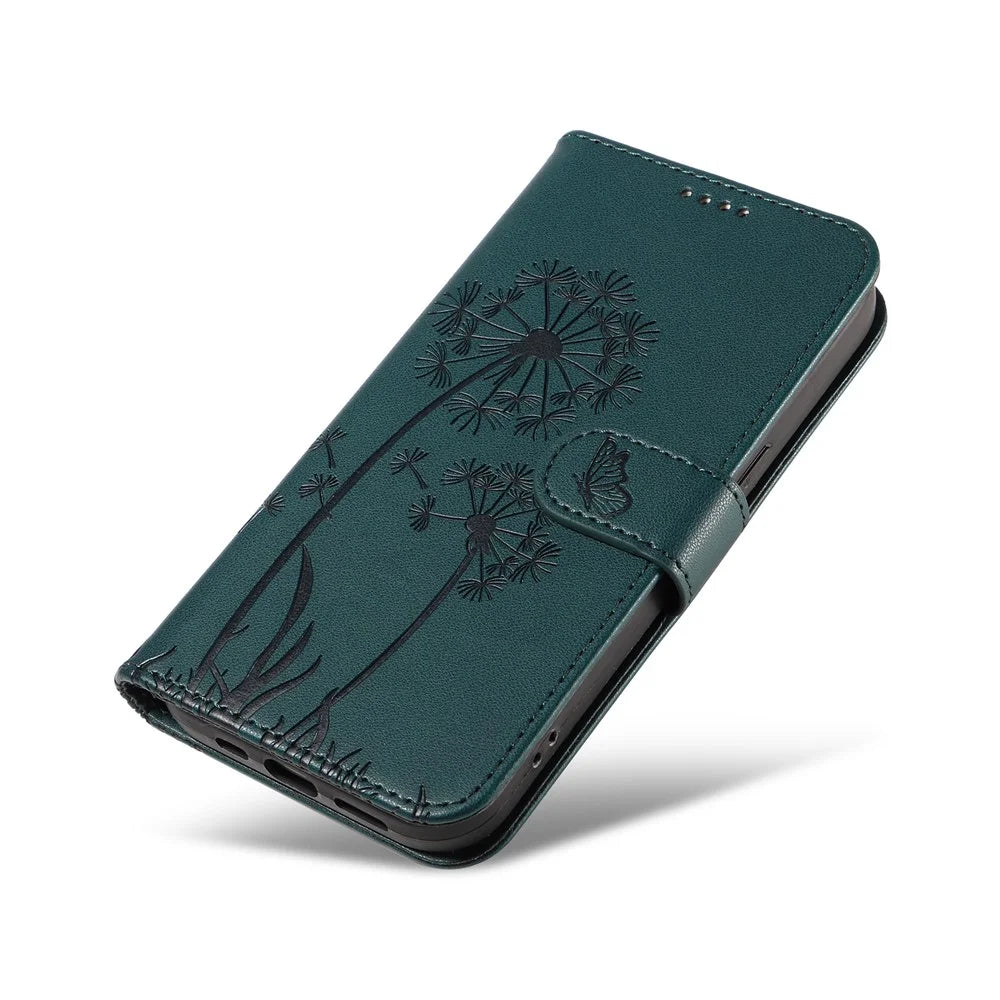 For Samsung Galaxy S23 Leather Case Wallet Phone Cover Dandelion Imprint - Blue - 6