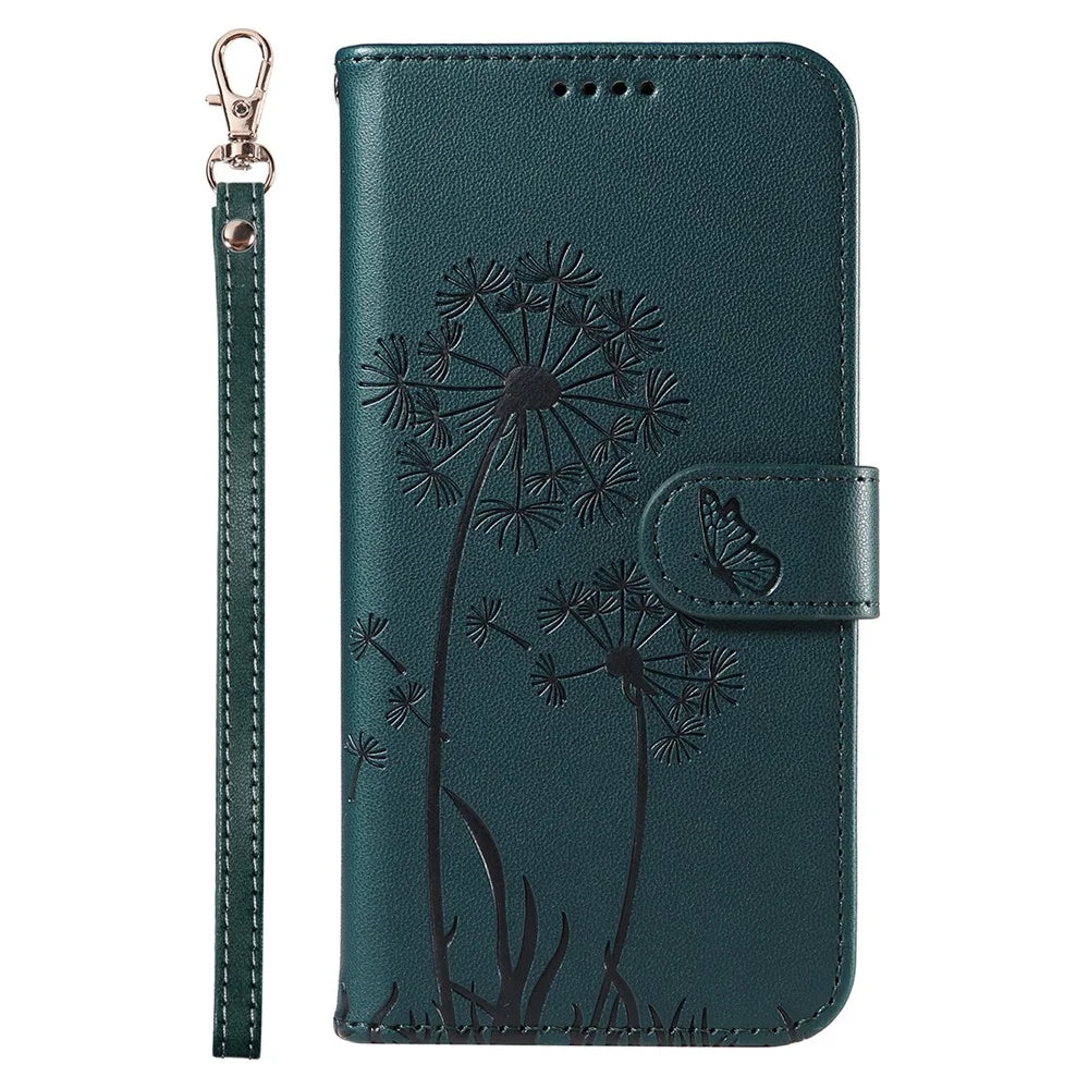 For Samsung Galaxy S23 Leather Case Wallet Phone Cover Dandelion Imprint - Blue - 7