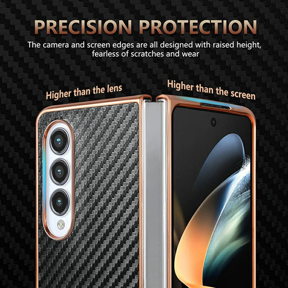 AZNS For Samsung Galaxy Z Fold4 5G Case Electroplating Carbon Fiber Texture PU+TPU Phone Cover - Black - 6