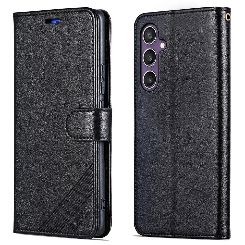 AZNS For Samsung Galaxy A16 5G  /  4G Case Anti-Scratch PU Leather Stand Wallet Phone Cover - Black - 1
