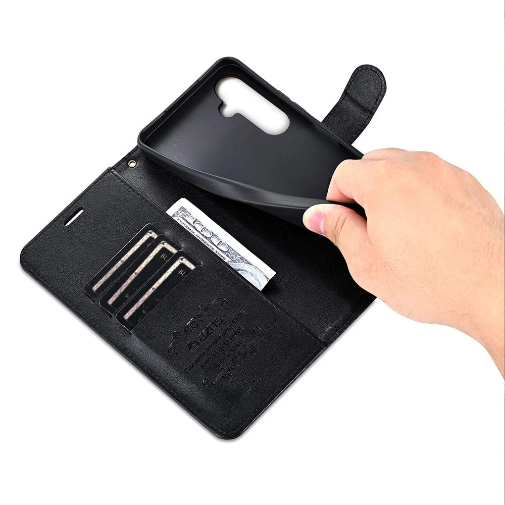 AZNS For Samsung Galaxy A16 5G  /  4G Case Anti-Scratch PU Leather Stand Wallet Phone Cover - Black - 5