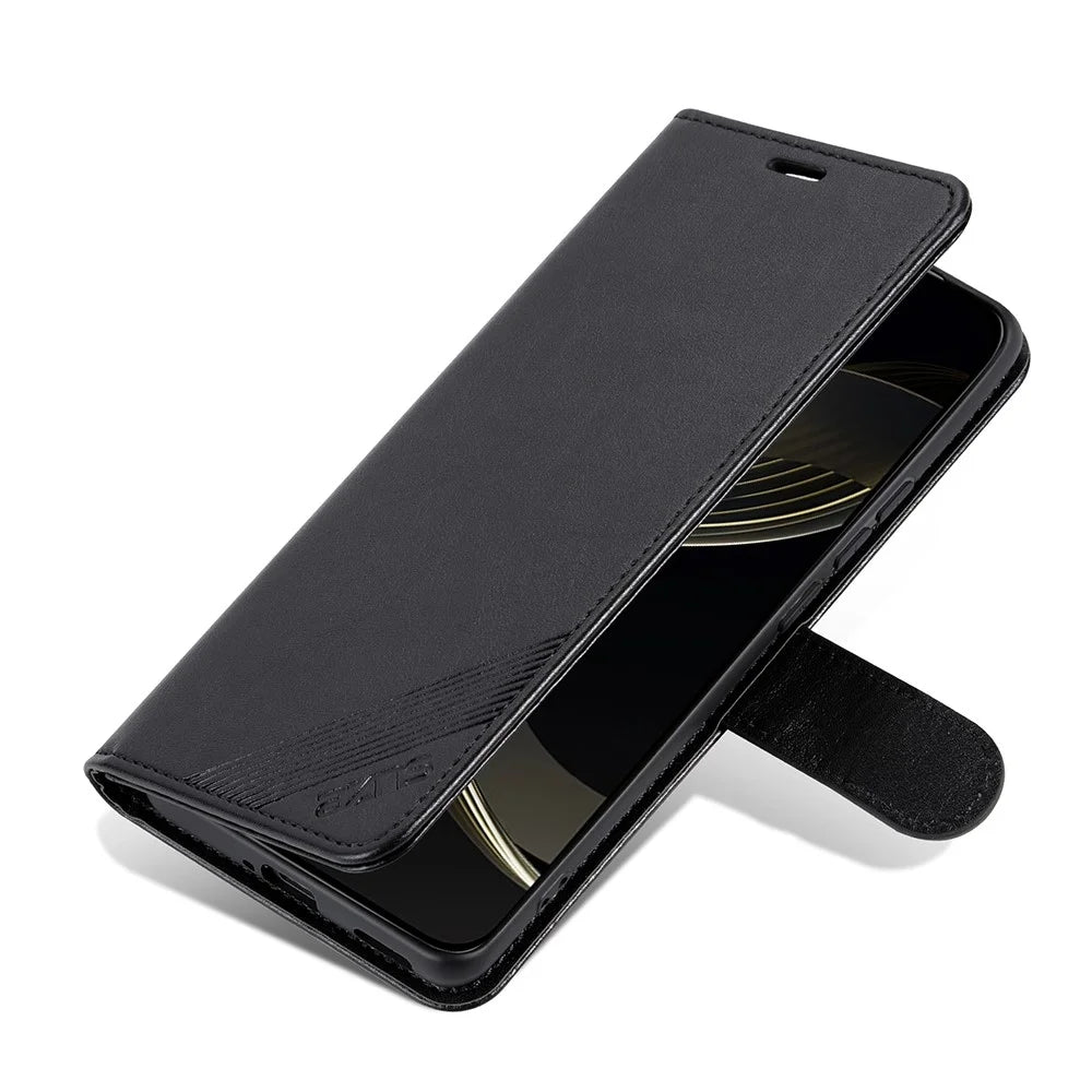 AZNS For Samsung Galaxy A16 5G  /  4G Case Anti-Scratch PU Leather Stand Wallet Phone Cover - Black - 6