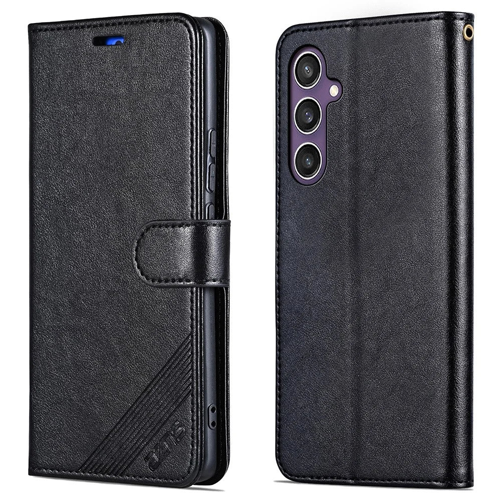 AZNS For Samsung Galaxy A55 5G Case Anti-Scratch PU Leather Stand Wallet Phone Cover - Black - 1