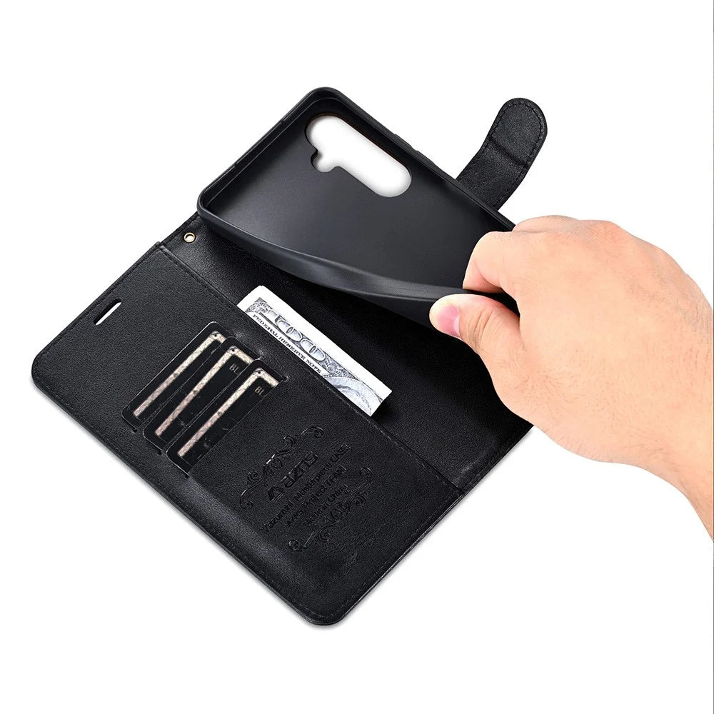 AZNS For Samsung Galaxy A55 5G Case Anti-Scratch PU Leather Stand Wallet Phone Cover - Black - 5