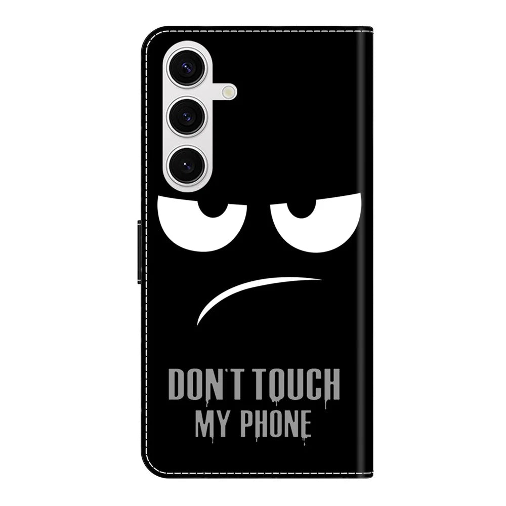 For Samsung Galaxy S25+ Case Magnetic Clasp 3D Pattern Leather Wallet Phone Cover - Don't Touch My Phone - 6