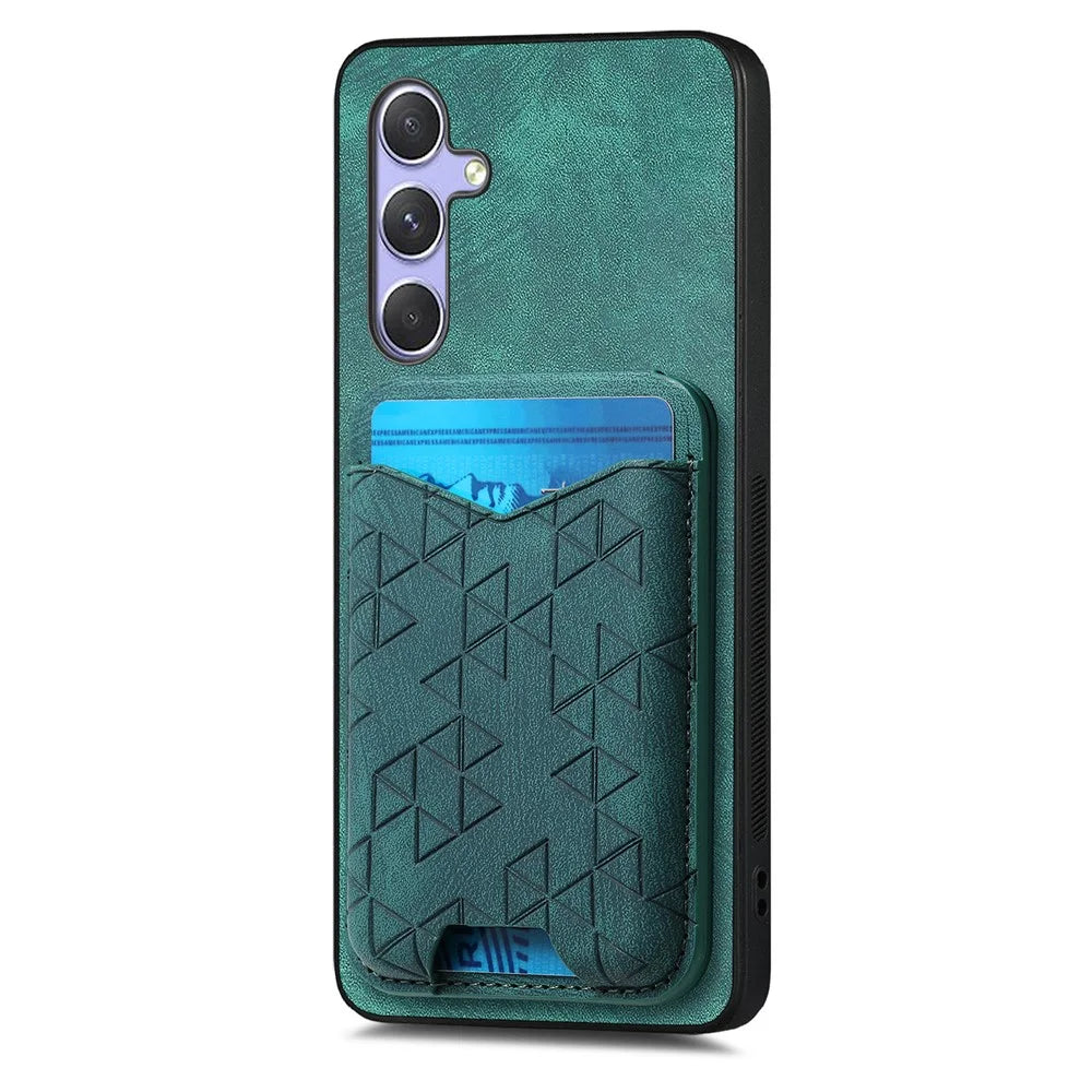 For Samsung Galaxy A54 5G Case Imprinted Pattern Card Holder Kickstand Leather Back Cover - Green - 2